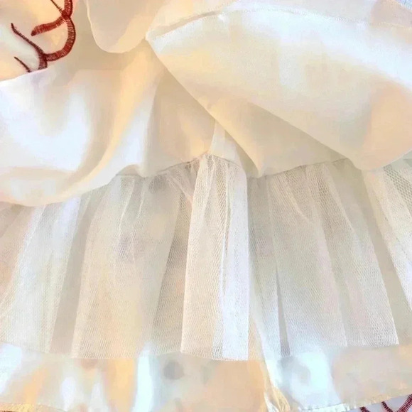 NWT Girls  Fancy Party Dress By Katie M Ivory with Red Flowers Green Leaves 4T - Picture 5 of 7